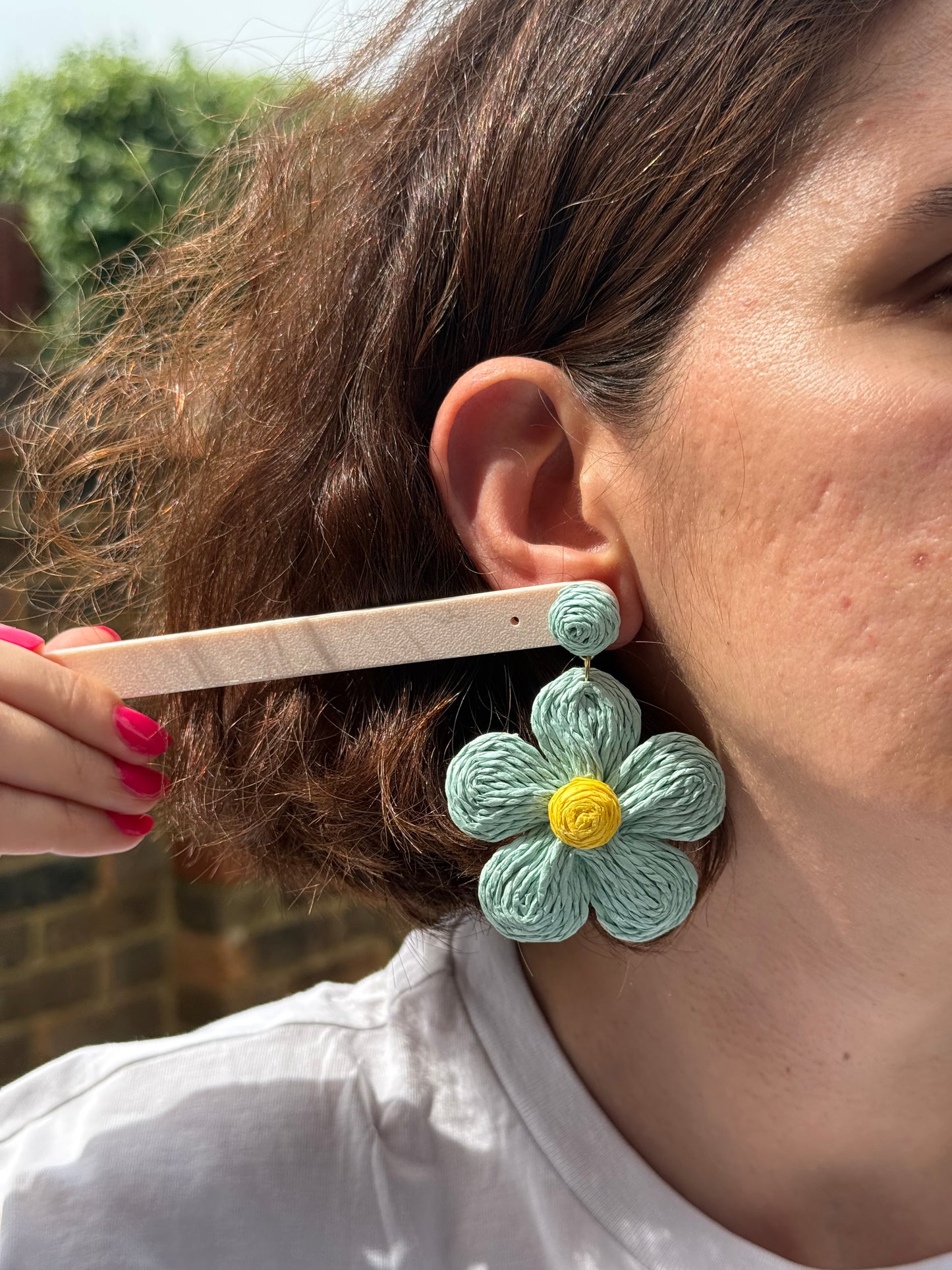 Handmade Raffia Flower Dangle Earrings, Woven Summer Statement Jewelry, Lightweight Floral Drops