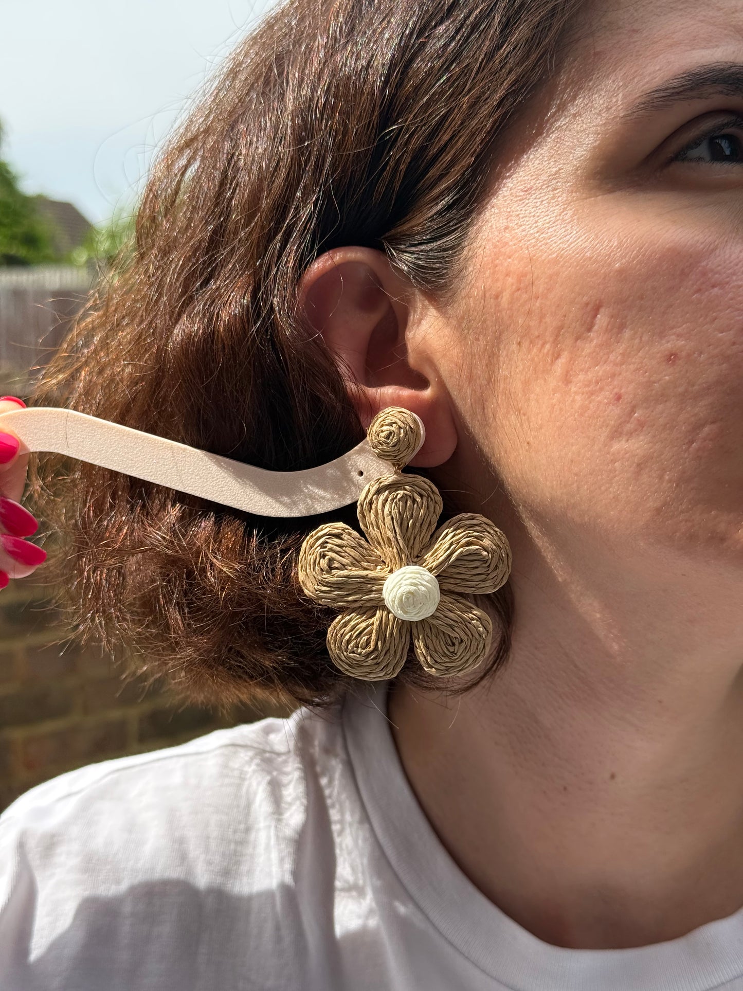 Handmade Raffia Flower Dangle Earrings, Woven Summer Statement Jewelry, Lightweight Floral Drops