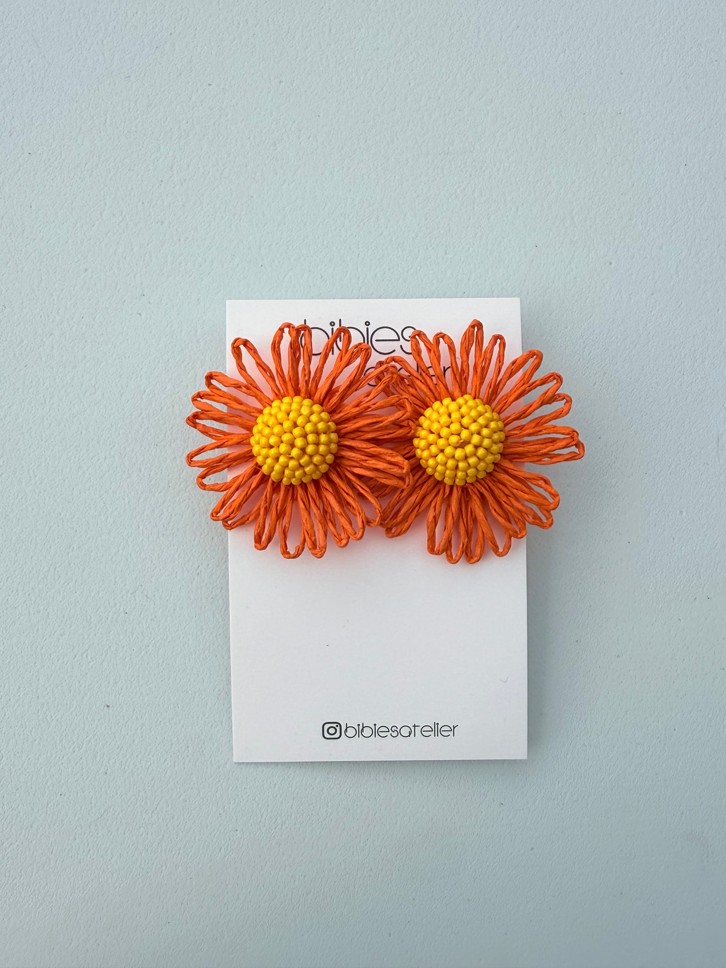 Handmade Raffia Daisy Earrings, Woven Straw Floral Dangles, Beaded Summer Statement Jewelry