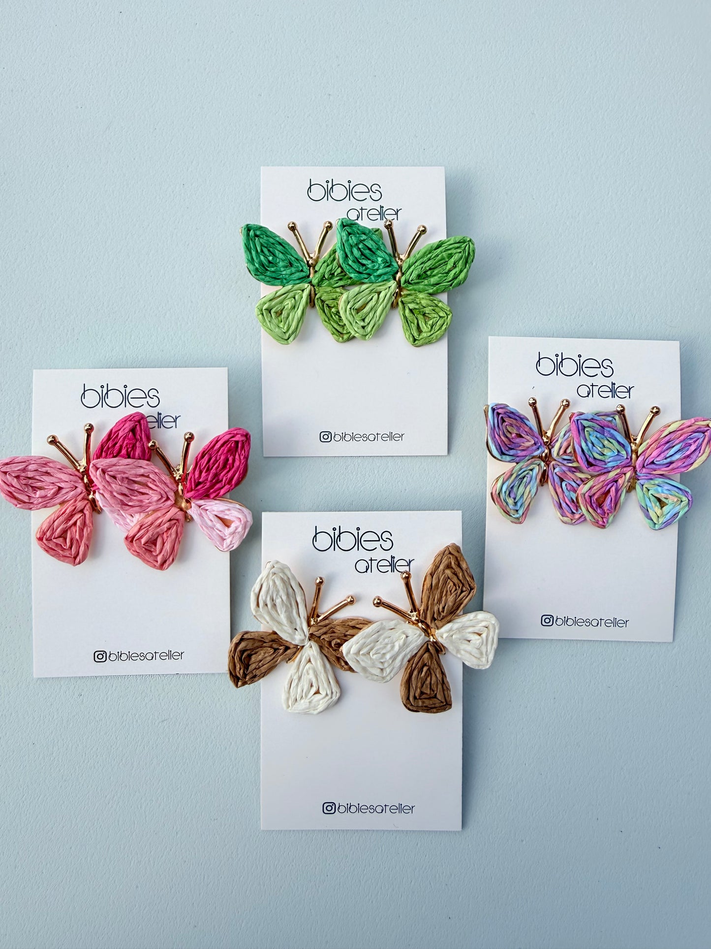Handmade Raffia Butterfly Earrings, Woven Straw Dangles, Boho Summer Jewelry, Gold Detail