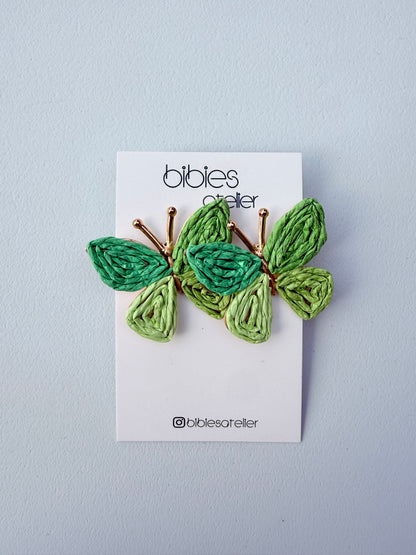 Handmade Raffia Butterfly Earrings, Woven Straw Dangles, Boho Summer Jewelry, Gold Detail