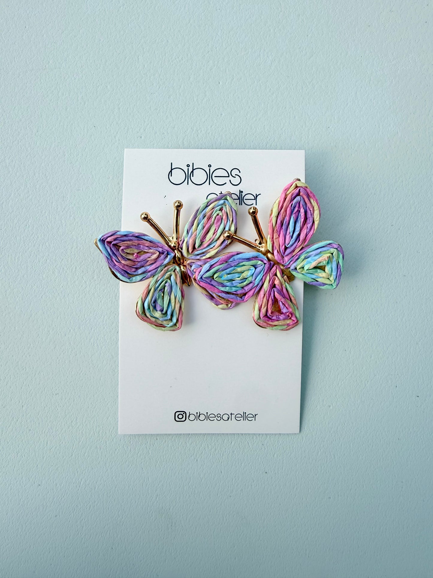 Handmade Raffia Butterfly Earrings, Woven Straw Dangles, Boho Summer Jewelry, Gold Detail