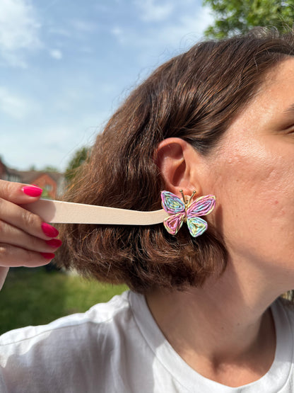 Handmade Raffia Butterfly Earrings, Woven Straw Dangles, Boho Summer Jewelry, Gold Detail