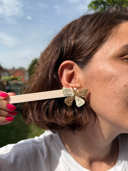 Handmade Raffia Butterfly Earrings, Woven Straw Dangles, Boho Summer Jewelry, Gold Detail