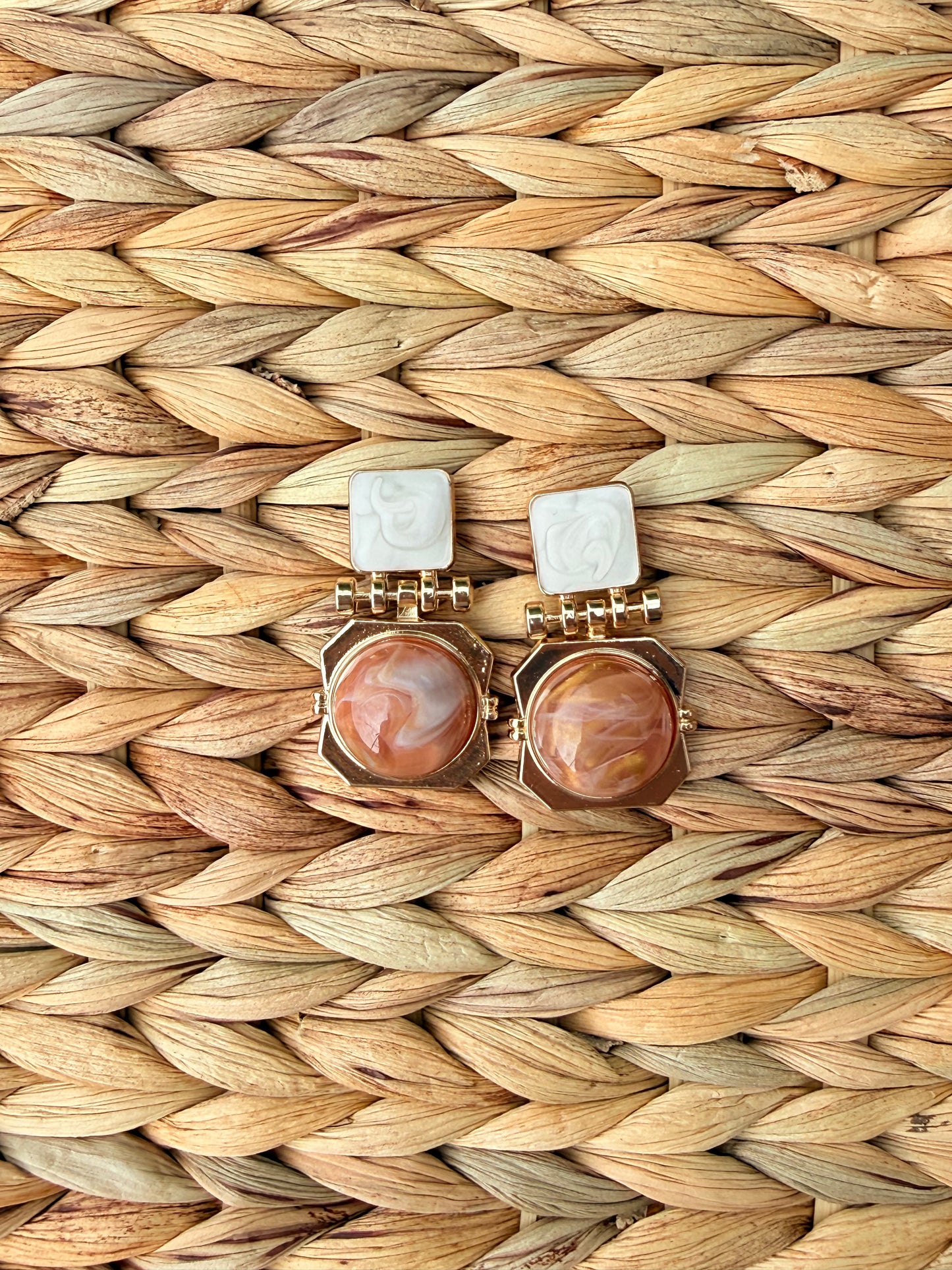 Vintage Retro Geometric Enamel & Marble Drop Earrings