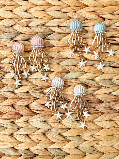 Sparkly Jellyfish & Starfish Enamel Statement Earrings