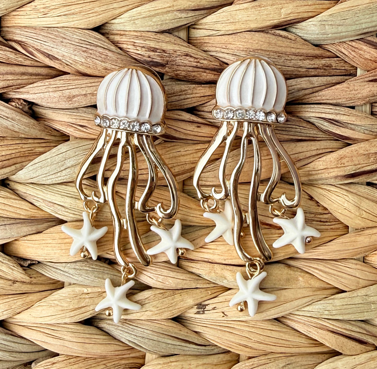 Sparkly Jellyfish & Starfish Enamel Statement Earrings