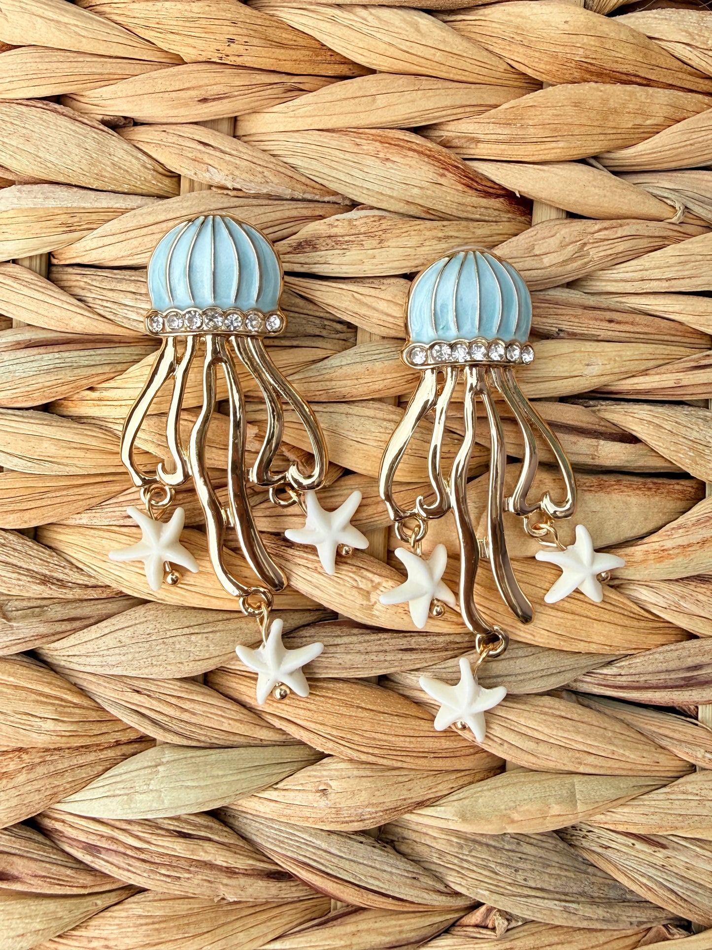 Sparkly Jellyfish & Starfish Enamel Statement Earrings