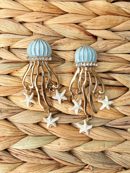 Sparkly Jellyfish & Starfish Enamel Statement Earrings