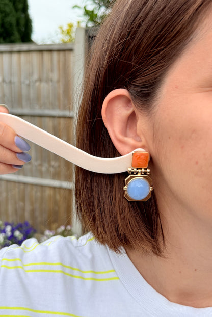 Vintage Retro Geometric Enamel & Marble Drop Earrings