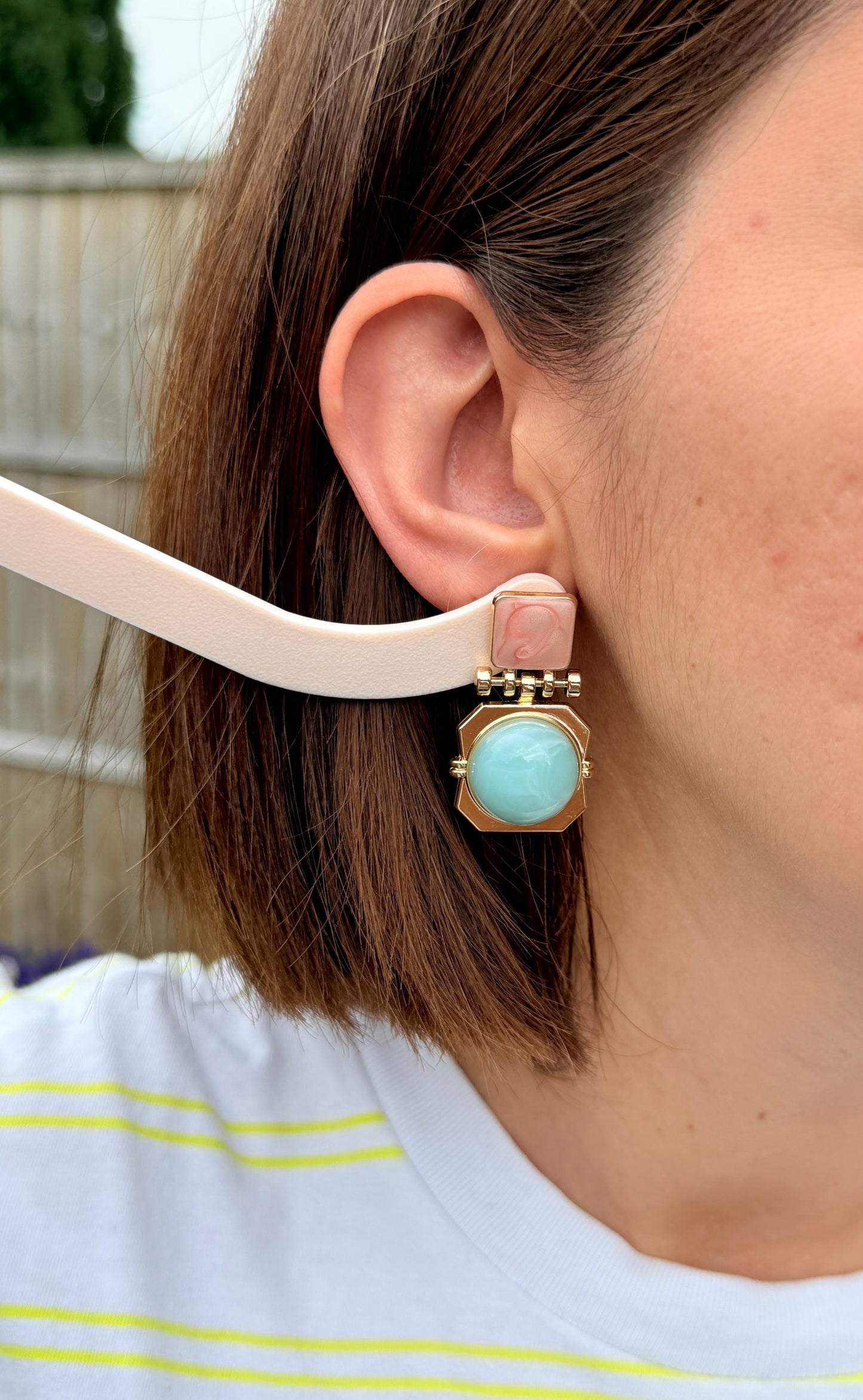 Vintage Retro Geometric Enamel & Marble Drop Earrings