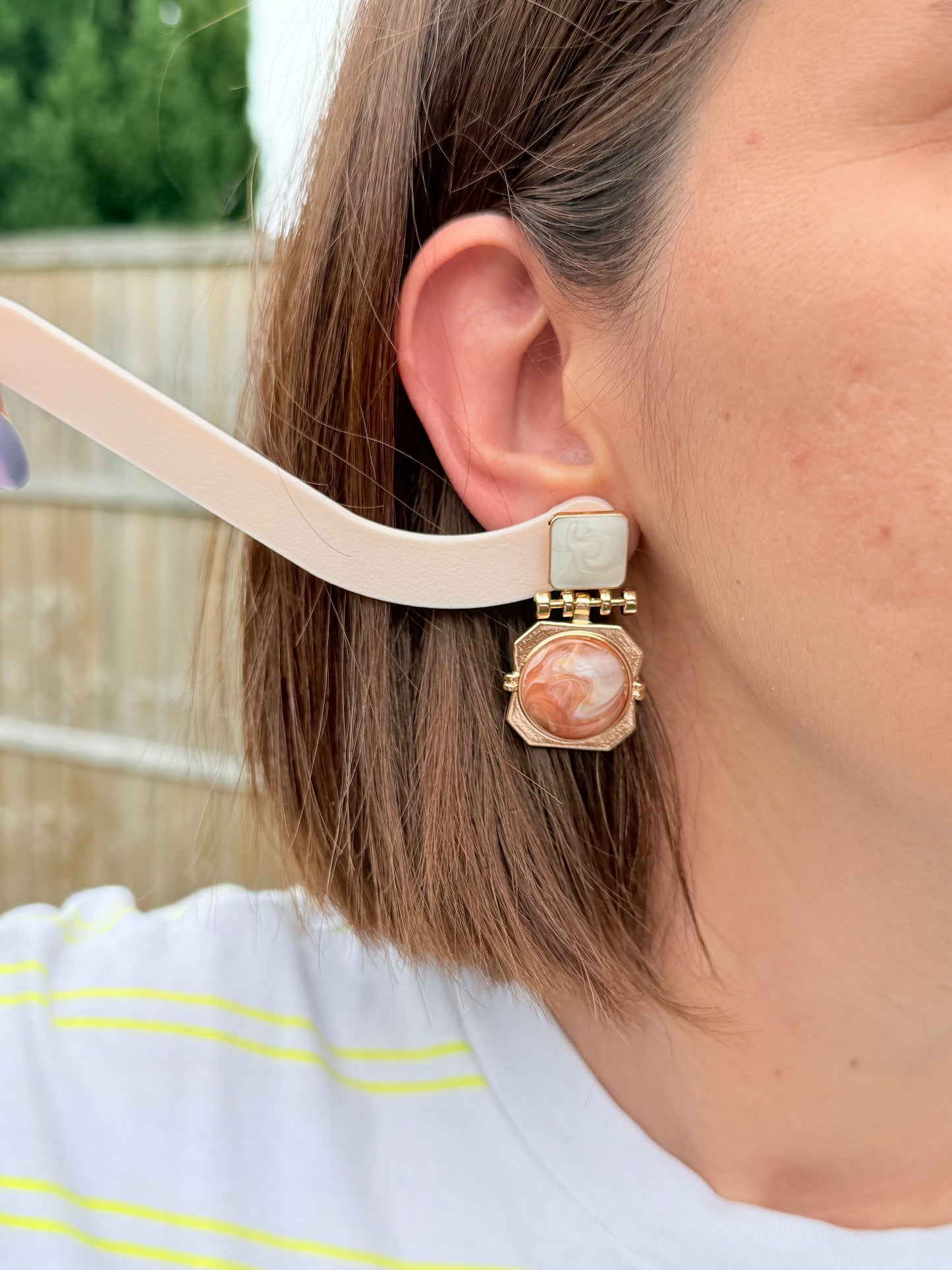 Vintage Retro Geometric Enamel & Marble Drop Earrings