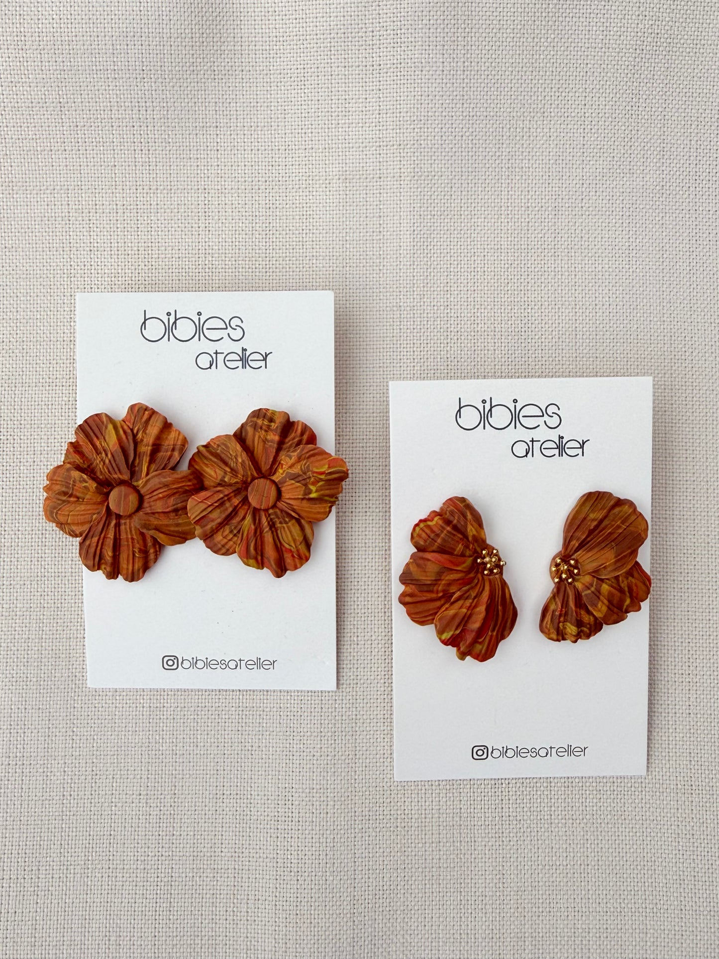 Sculptural Polymer Clay Marbled Flower Statement Earrings
