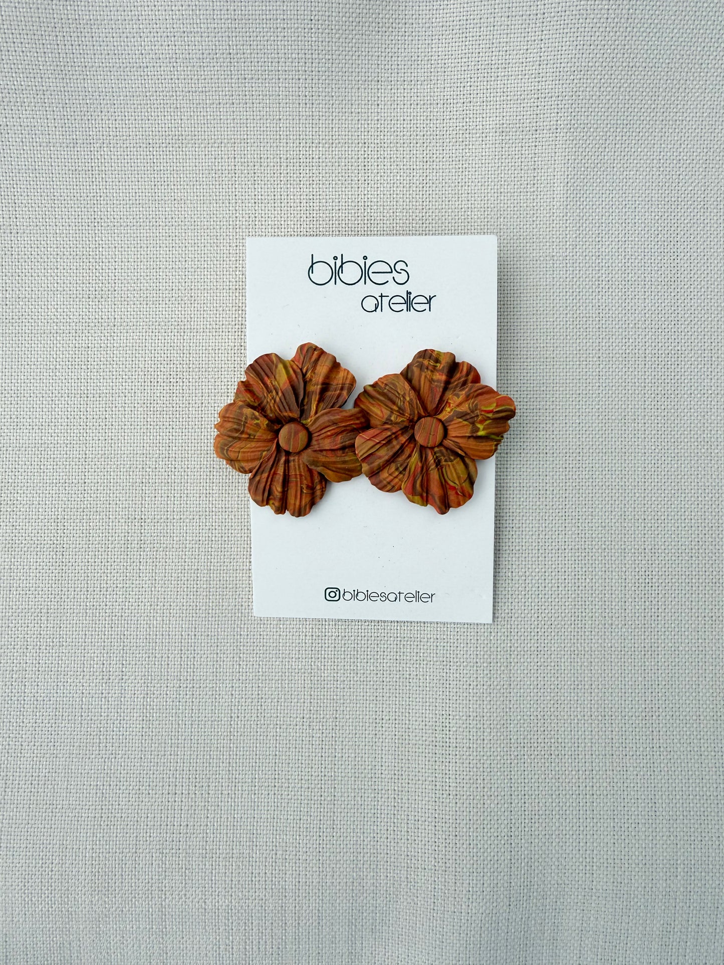 Sculptural Polymer Clay Marbled Flower Statement Earrings
