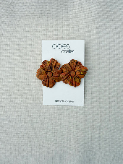 Sculptural Polymer Clay Marbled Flower Statement Earrings