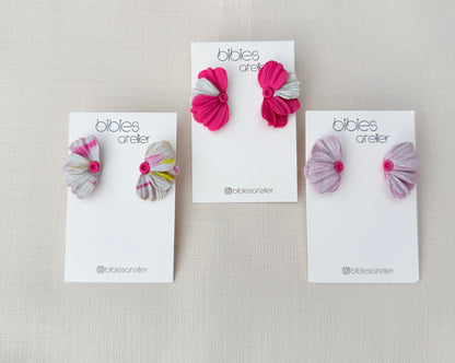 Polymer Clay Ear Jacket Earrings, Abstract Ruffled Flower Studs