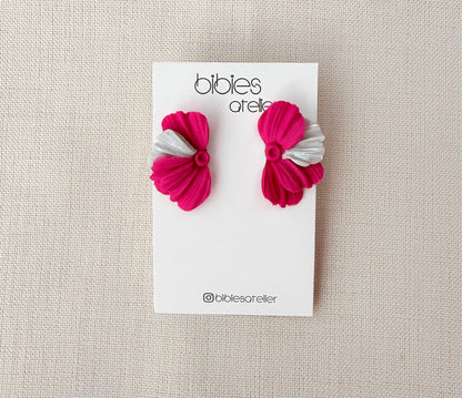 Polymer Clay Ear Jacket Earrings, Abstract Ruffled Flower Studs