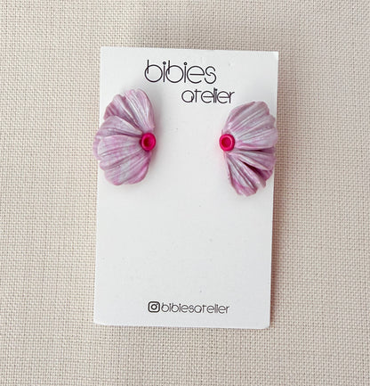 Polymer Clay Ear Jacket Earrings, Abstract Ruffled Flower Studs