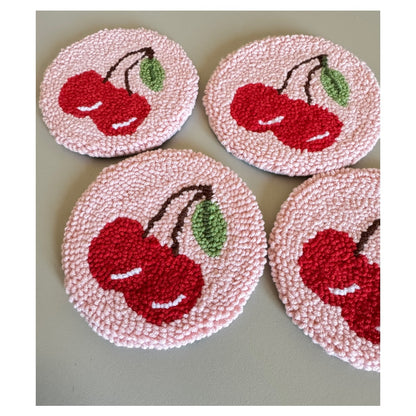 Cherry Punch Needle Coaster – Handmade, Sweet & Playful Design