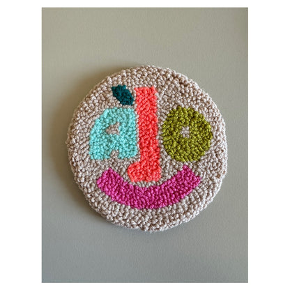 “Alo” Smile Face Punch Needle Coaster – Handmade, Whimsical & Full of Personality